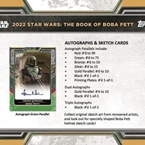 2022 Topps Book of Boba Fett Factory Sealed Blaster Box 61 Star Wars Trading Cards 10 Packs of 6 Cards per Pack plus 1 Commemorative Relic Card. See scans for possible great hits to chase