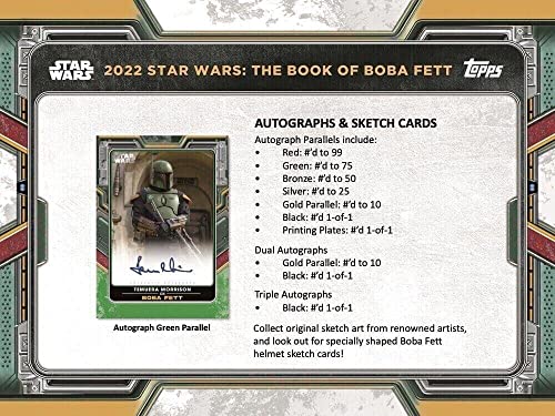 2022 Topps Book of Boba Fett Factory Sealed Blaster Box 61 Star Wars Trading Cards 10 Packs of 6 Cards per Pack plus 1 Commemorative Relic Card. See scans for possible great hits to chase