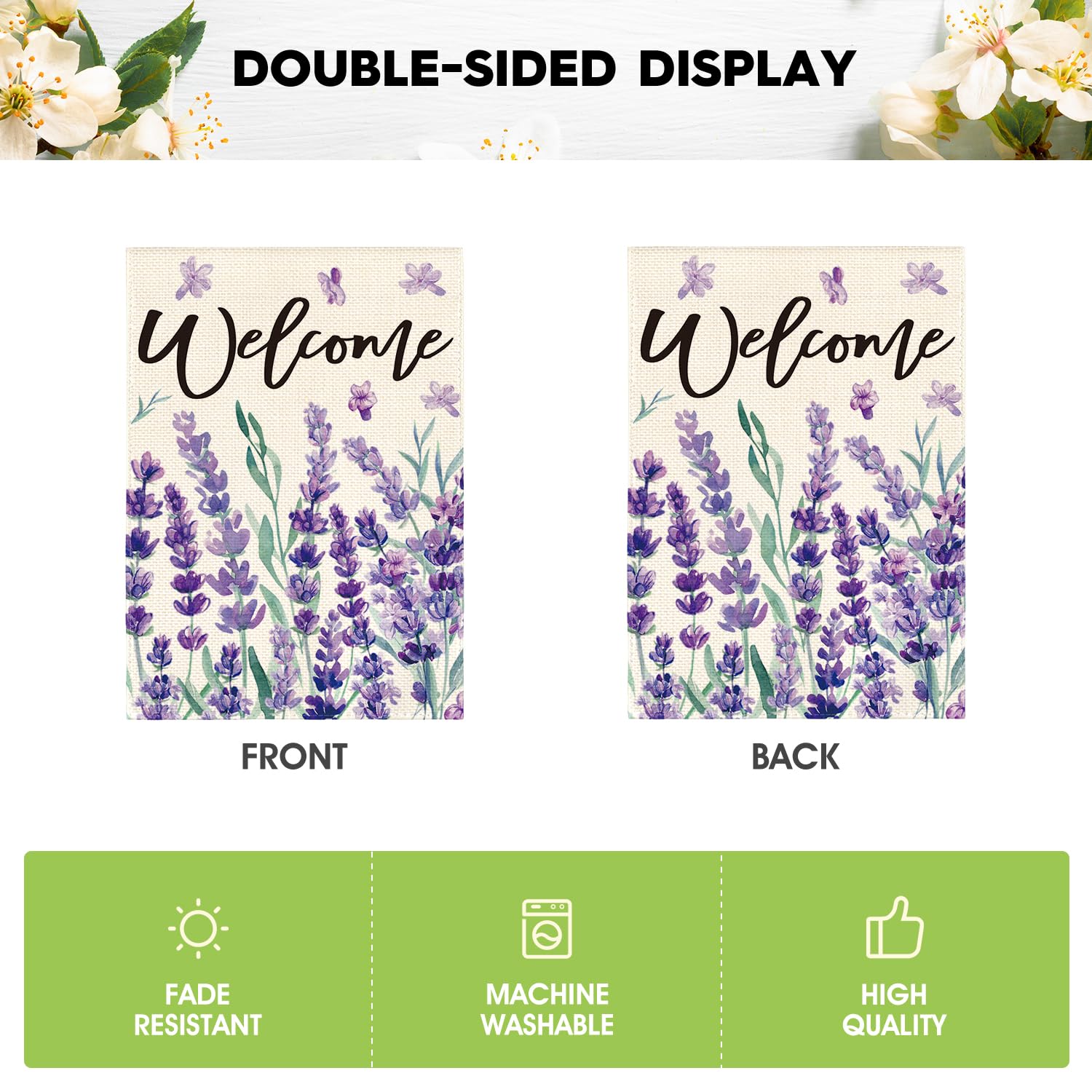 AVOIN colorlife Welcome Spring Lavender Garden Flag 12x18 Inch Double Sided Outside, Flower Seasonal Yard Outdoor Flag