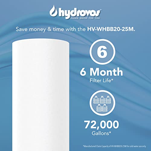 HYDROVOS 25 Micron 20" x 4.5" Sediment Water Filter, NSF Certified Replacement Cartridge for Whole House Water Filter System, Compatible with ECP5-BB, AP810-2, HDC3001, CP5-BB, SPC-45-1005, ECP1-20BB