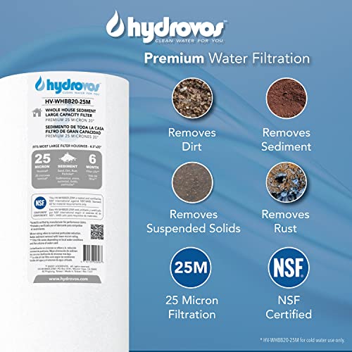 HYDROVOS 25 Micron 20" x 4.5" Sediment Water Filter, NSF Certified Replacement Cartridge for Whole House Water Filter System, Compatible with ECP5-BB, AP810-2, HDC3001, CP5-BB, SPC-45-1005, ECP1-20BB