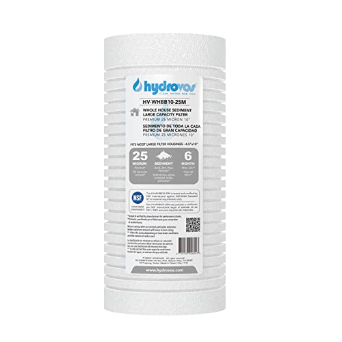 HYDROVOS 4.5 x 10 Inch Large Capacity Whole House Water Filter, NSF 42 Certified 25 Micron Sediment Filtration, Compatible with Replacement Filters WHKF-GD25BB. AP810, AP801, GXWH30C, GXWH35F, GWWH40