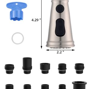 Pull Down Kitchen Faucet Head Replacement, 3-Function Kitchen Sink Faucet Head Sprayer Head Nozzle with 10 Adapters, Compatible with Moen, American Standard, Delta, Kohler Faucets-Brushed Nickel