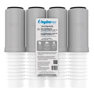 hydrovos 10" x 2.5” whole house water filter, activated carbon reduces sediment, chlorine taste and odor, gac carbon filter for under sink ro units and 10 inch home water filtration systems, 4 pack