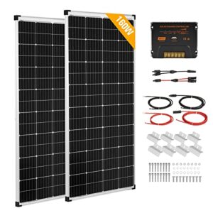 mobi outdoor 320w solar panel kit,18v 2pcs 160w monocrystalline solar panel with 20a mppt solar charge controller for rv, camper, vehicle, caravan and other off grid applications