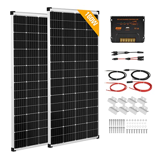 MOBI OUTDOOR 320W Solar Panel Kit,18V 2pcs 160W Monocrystalline Solar Panel with 20A MPPT Solar Charge Controller for RV, Camper, Vehicle, Caravan and Other Off Grid Applications