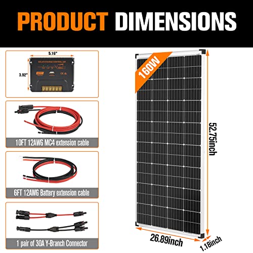 MOBI OUTDOOR 320W Solar Panel Kit,18V 2pcs 160W Monocrystalline Solar Panel with 20A MPPT Solar Charge Controller for RV, Camper, Vehicle, Caravan and Other Off Grid Applications