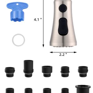 Hibbent Pull Down Kitchen Faucet Head Replacement, 3-Function Kitchen Sink Spray Nozzle with 10 Adapters, Compatible with Moen, American Standard, Delta, Kohler Faucets, Brushed Nickel