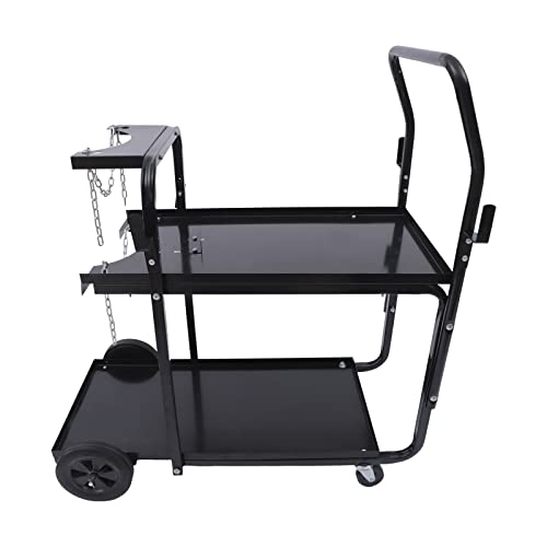 Fetcoi 2-Tier Welding Cart for TIG MIG Welder Plasma Cutter Gas Bottle, Portable Heavy Duty Rolling Welding Cart with Tank Storage Trolley Workshop Organize