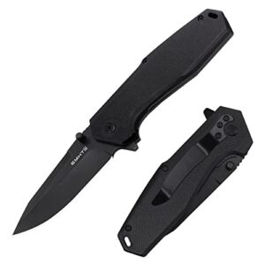 emhtiii edc pocket folding knife - 3.54" stainless steel black blade, g10 scales liner lock, men women camping knives with clip emh03