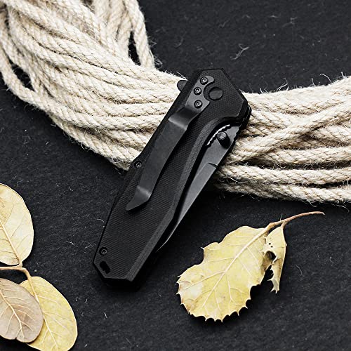 EMHTiii EDC Pocket Folding Knife - 3.54" Stainless Steel Black Blade, G10 Scales Liner Lock, Men Women Camping Knives with Clip EMH03