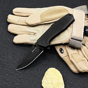 EMHTiii EDC Pocket Folding Knife - 3.54" Stainless Steel Black Blade, G10 Scales Liner Lock, Men Women Camping Knives with Clip EMH03