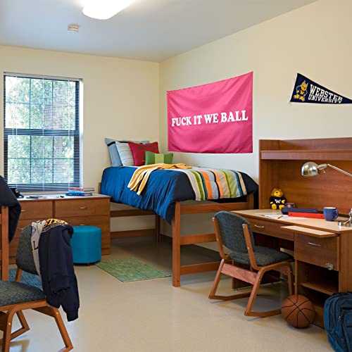 Seekamit Fuck It We Ball Flag Pink Funny College Dorm Flags for Girls Cool Girl Flags for Bedroom Room Wall Meme Flags Banner 3x5Ft Indoor Outdoor Garden Decor