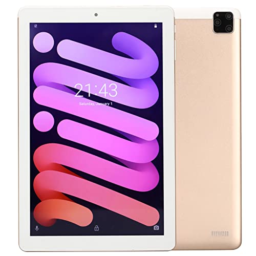 10in Tablet, Golden Tablet PC 4GB RAM 256GB ROM 1920x1080 5MP 8MP Camera 6000mAh Battery, Support WiFi, BT, GPS, Face Unlock and Storage Expansion