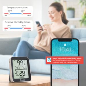 Govee Indoor Hygrometer Thermometer 3 Pack, Bluetooth Humidity Temperature Gauge with Large LCD Display, Notification Alert with Max Min Records, 2 Years Data Storage Export for Room Greenhouse, Black