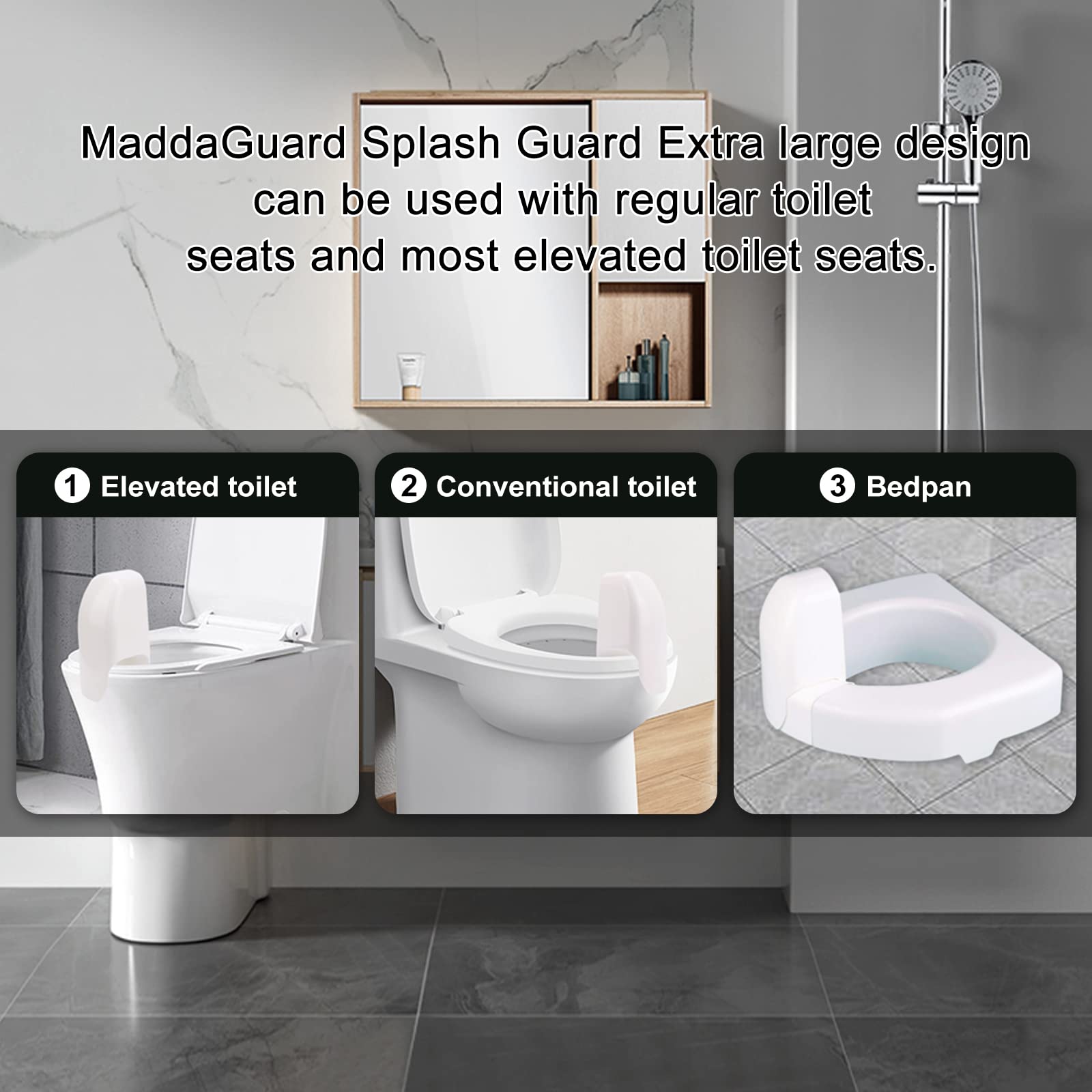 Rugam Splash Guard Toilet Seat Design for Directs Urine Home Care Disability Elevated Fits Most Toilet Seats - measures 14.0 x 6.0 x 4.0 inches White