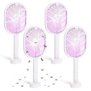 4 pcs electric fly swatter bug zapper racket 2 in 1 usb rechargeable mosquito racket 3000v high powered mosquito killer for indoor outdoor home bedroom kitchen patio office insect