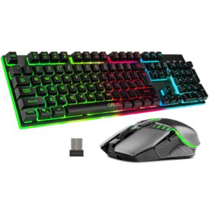 gaming wireless keyboard and mouse combo metal surface rechanrgeable big battery 2800mah mechanical feel led backlit compatible with xbox one ps5 laptop computer gamer(2.4g)