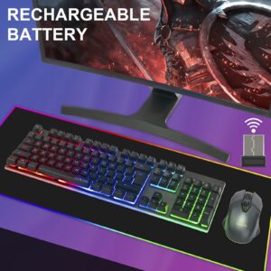 Gaming Wireless Keyboard and Mouse Combo Metal Surface Rechanrgeable Big Battery 2800mah Mechanical Feel LED Backlit Compatible with Xbox one PS5 Laptop Computer Gamer(2.4g)