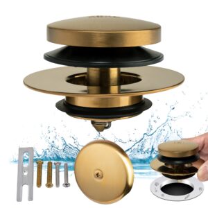 gold universal tub drain tip toe tub conversion kit assembly, artiwell ez installation bathtub drain replacement trim kit with 1-hole overflow face plate and pop-up tub stopper,brushed gold