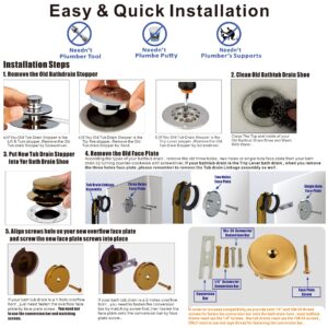 Gold Universal Tub Drain Tip Toe Tub Conversion Kit Assembly, Artiwell EZ Installation Bathtub Drain Replacement Trim Kit with 1-Hole Overflow Face Plate and Pop-Up Tub Stopper,Brushed Gold