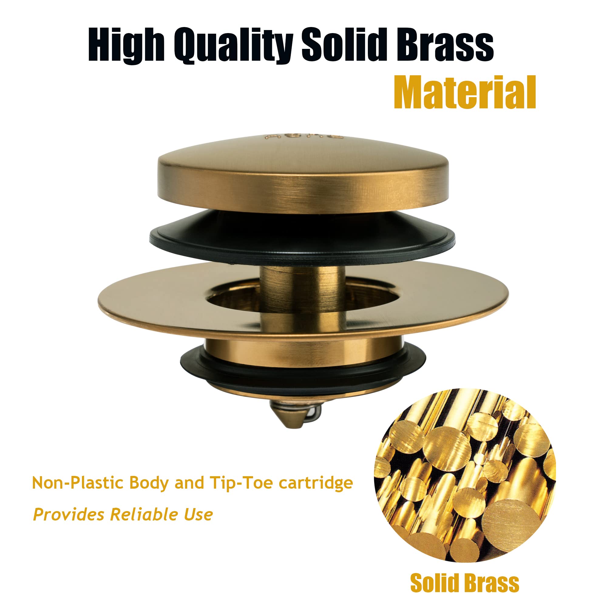 Gold Universal Tub Drain Tip Toe Tub Conversion Kit Assembly, Artiwell EZ Installation Bathtub Drain Replacement Trim Kit with 1-Hole Overflow Face Plate and Pop-Up Tub Stopper,Brushed Gold