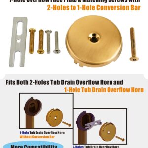 Gold Universal Tub Drain Tip Toe Tub Conversion Kit Assembly, Artiwell EZ Installation Bathtub Drain Replacement Trim Kit with 1-Hole Overflow Face Plate and Pop-Up Tub Stopper,Brushed Gold