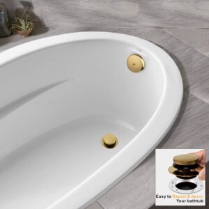 Gold Universal Tub Drain Tip Toe Tub Conversion Kit Assembly, Artiwell EZ Installation Bathtub Drain Replacement Trim Kit with 1-Hole Overflow Face Plate and Pop-Up Tub Stopper,Brushed Gold