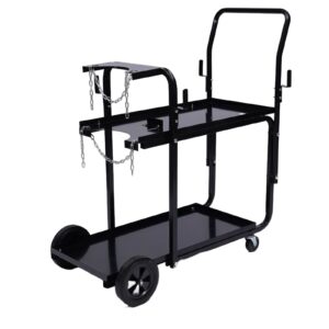 2-tier portable welding cart welder heavy duty welding trolly cart with 100kg/220lbs high-load capacity, easy to move trolley workshop organizer for home garages workshops repair store