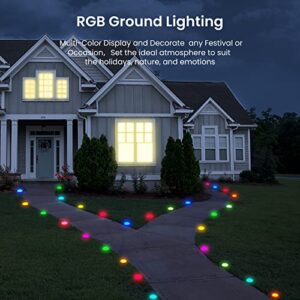 AmbiCasa Outdoor Ground Lights 15 Pack, Halloween RGB Garden Lights 42ft Multicolor Pathway Lights with Warm White, App Control Walkway Lights, IP67 Waterproof Landscape Lighting for Yard, Lawn Decor