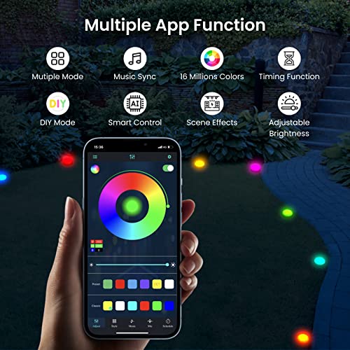 AmbiCasa Outdoor Ground Lights 15 Pack, Halloween RGB Garden Lights 42ft Multicolor Pathway Lights with Warm White, App Control Walkway Lights, IP67 Waterproof Landscape Lighting for Yard, Lawn Decor