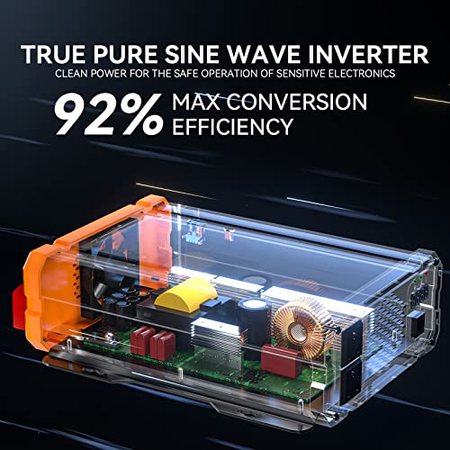 2000W Pure Sine Wave Inverter 12V DC to 120V AC Converter, Off-Grid Solar Power Inverter 2000 watt Built-in 2 AC Outlets, 5V/2.5A USB and Type-C Port for Home, RV, Truck