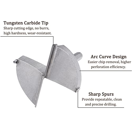 Kozelo Forstner Drill Bit - [75mm] Tungsten Carbide Auger Opener for Wood Furniture Hinge Woodworking Use, Hex Shank, Gray