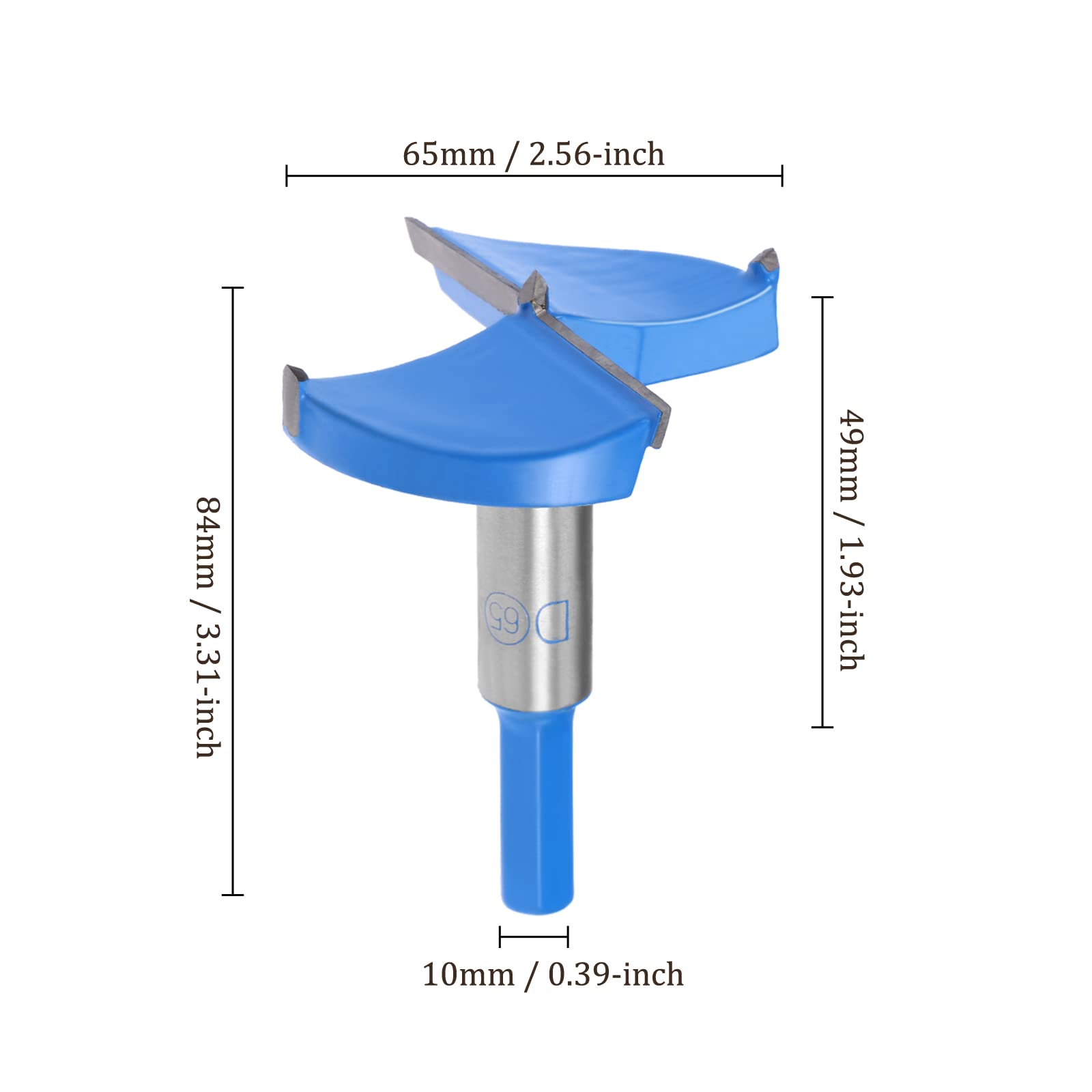 Kozelo Forstner Drill Bit - [65mm] Tungsten Carbide Auger Opener for Wood Furniture Hinge Woodworking Use, Hex Shank, Dark Blue