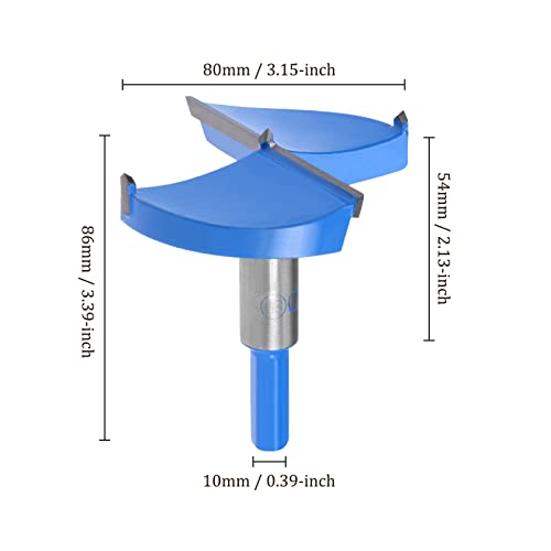 Kozelo Forstner Drill Bit - [80mm] Tungsten Carbide Auger Opener for Wood Furniture Hinge Woodworking Use, Hex Shank, Dark Blue