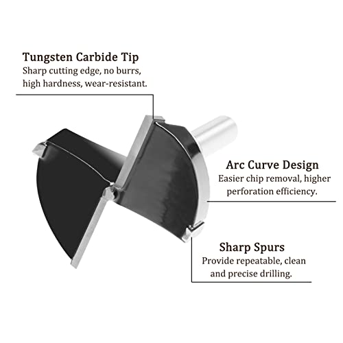 Kozelo Forstner Drill Bit - [54mm] Tungsten Carbide Auger Opener for Wood Furniture Hinge Woodworking Use, Round Shank, Black