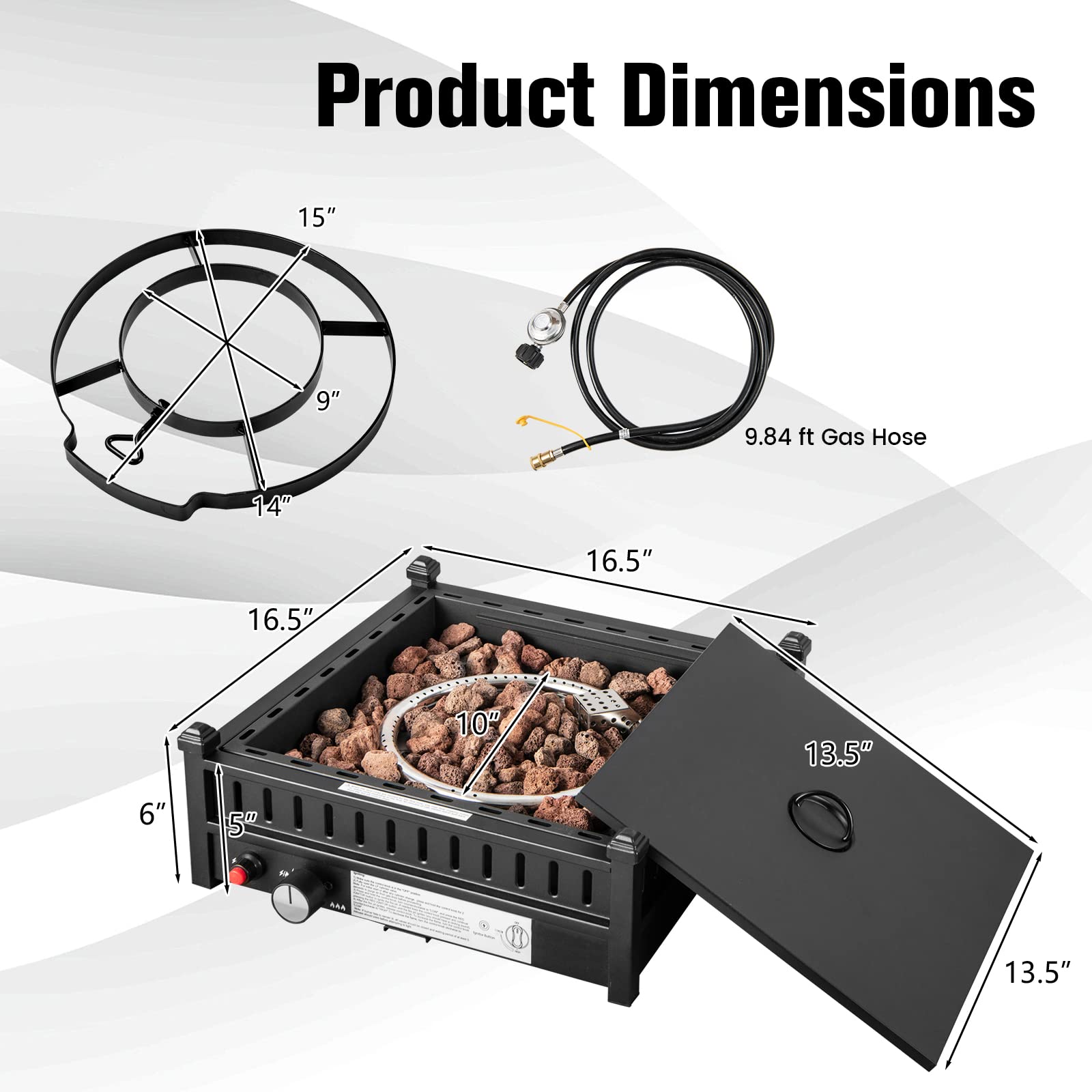 Giantex Tabletop Propane Fire Pit, 16.5 Inch Outdoor Firepit, 40,000 BTU Outdoor Gas Fire Pit w/ 2" Umbrella Hole, Removable Lid, Simple Igniting System, Lava Rocks & Tank Seat, Fire Pits for Tables