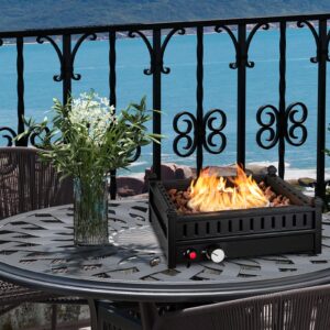 Giantex Tabletop Propane Fire Pit, 16.5 Inch Outdoor Firepit, 40,000 BTU Outdoor Gas Fire Pit w/ 2" Umbrella Hole, Removable Lid, Simple Igniting System, Lava Rocks & Tank Seat, Fire Pits for Tables