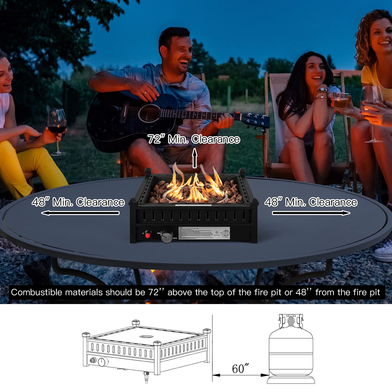 Giantex Tabletop Propane Fire Pit, 16.5 Inch Outdoor Firepit, 40,000 BTU Outdoor Gas Fire Pit w/ 2" Umbrella Hole, Removable Lid, Simple Igniting System, Lava Rocks & Tank Seat, Fire Pits for Tables