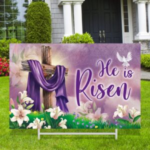 easter yard sign with metal stakes religious waterproof lawn sign christian holiday party decorations supplies outdoor decoration he is risen party yardy sign lawn decorations for garden yard props