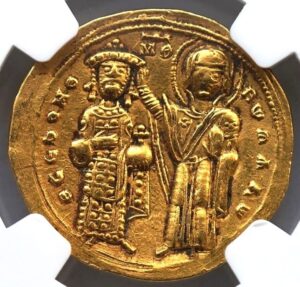 tr 1028-1034 ad byzantine empire under emperor romanus iii, authenticated medieval gold coin of the middle ages histamenon nomisma choice extremely fine ngc