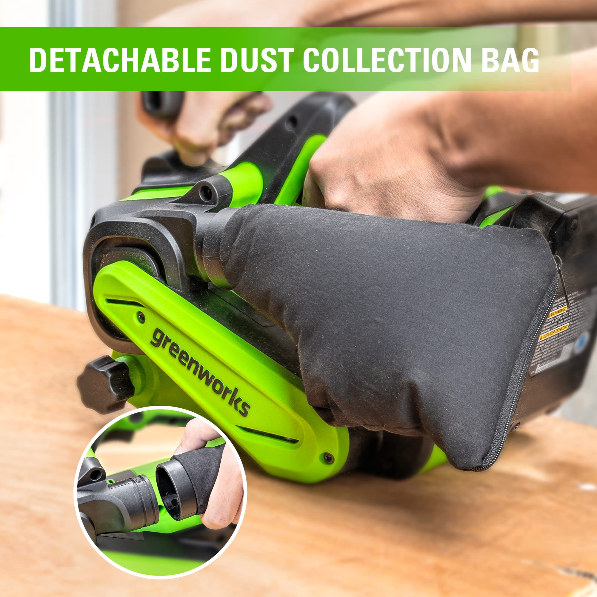 Greenworks 24V Brushless Cordless 3in. x 18in. Belt Sander Kit with Dust Bag and 60 Grit Sandpaper, Tool Only