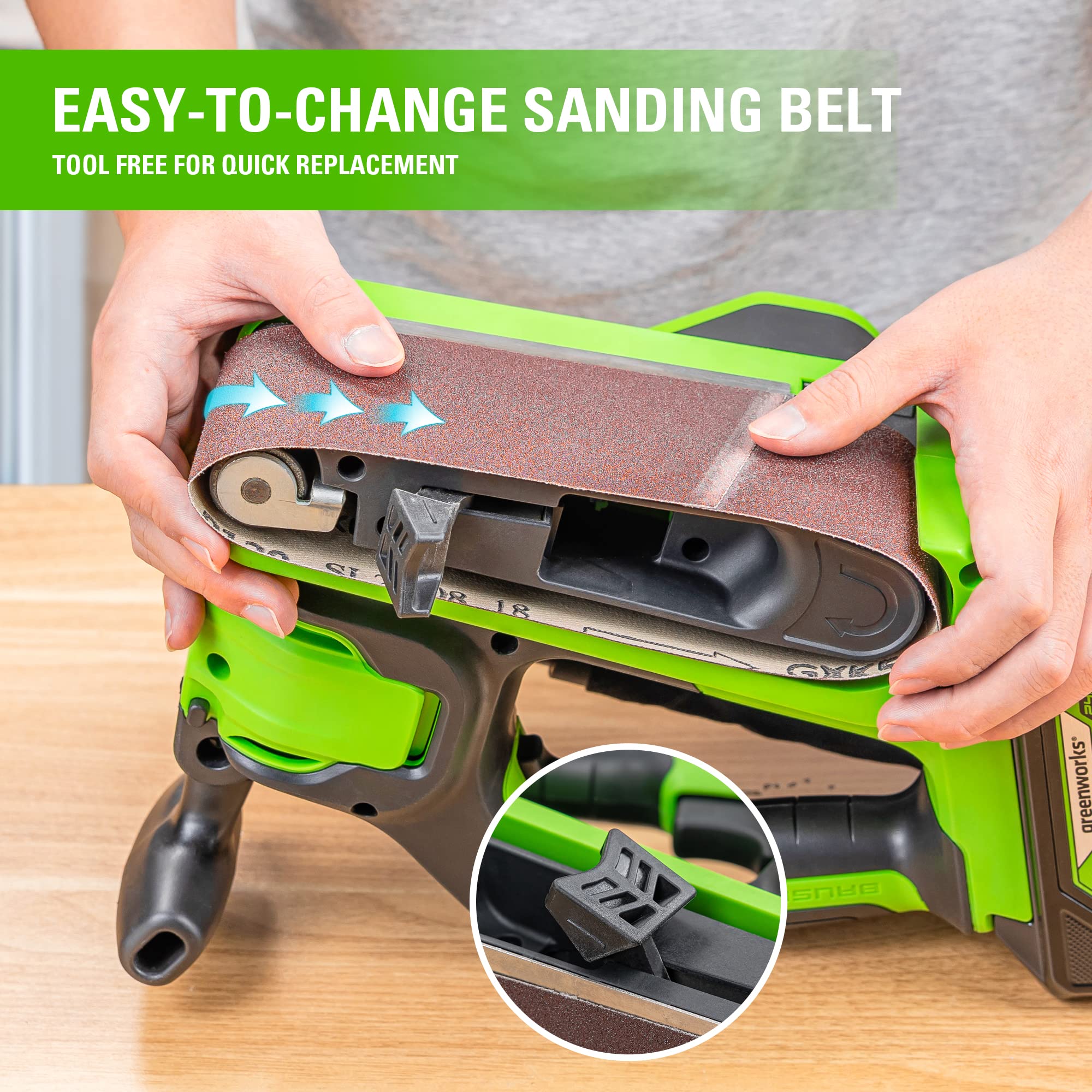 Greenworks 24V Brushless Cordless 3in. x 18in. Belt Sander Kit with Dust Bag and 60 Grit Sandpaper, Tool Only