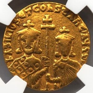 TR 868-886 AD Byzantine Empire under Emperors Basil I and Constantine, Authenticated Medieval Gold Coin of the Middle Ages Solidus Choice Fine NGC