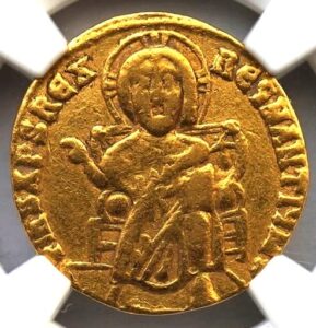tr 868-886 ad byzantine empire under emperors basil i and constantine, authenticated medieval gold coin of the middle ages solidus choice fine ngc