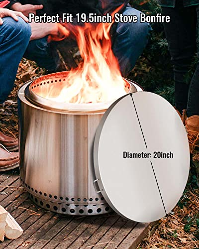 Fire Pit Lid Fit for Solo Stove Bonfire 19.5" Fire Pit, Steel Round Cover with Heat Resistant Handle, Outdoor Fire Pits Wood Burning and Camping Accessories