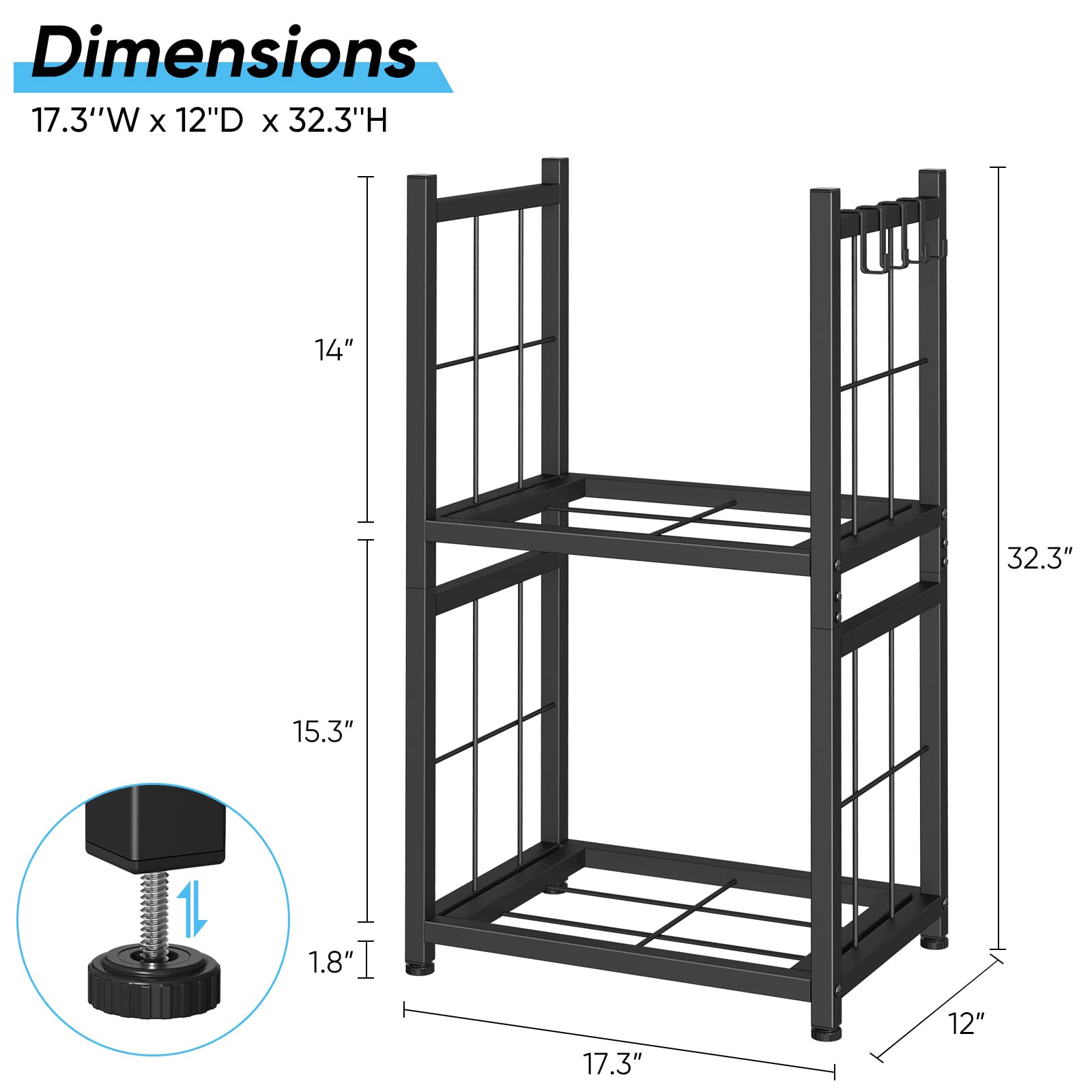 Firewood Rack Indoor, Portable 2 Tier Firewood Rack, Sturdy and Easy to Assemble Construction, Outdoor Firewood Rack with 4 Hooks for Storing Wood Logs for Fireplaces, Fire Pits and Stoves - Black