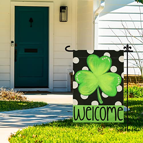 St Patricks Day Flag, 12×18 Inch Double-Sided St. Patrick's Day Garden Flag Clover Design Shamrock Flag Spring Decorations for St. Patrick's Day Holiday Outdoor Home