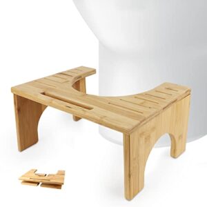 toilet stool, folding bamboo squatting stool for adult and kids, waterproof and non slip collapsible poop stool for bathroom