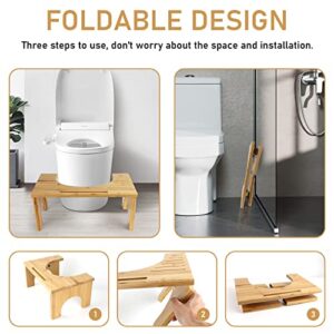 Toilet Stool, Folding Bamboo Squatting Stool for Adult and Kids, Waterproof and Non Slip Collapsible Poop Stool for Bathroom